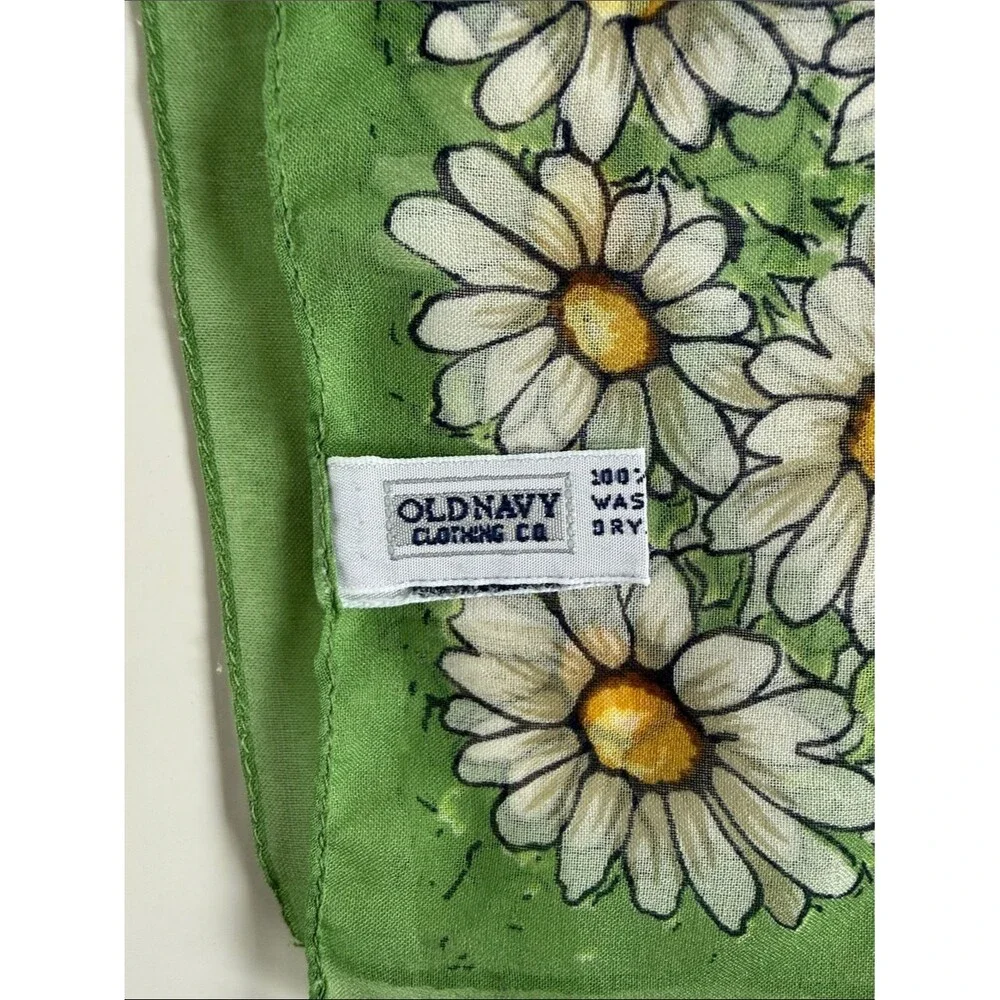 SMALL SQUARE DAISY GINGHAM SHEER SCARF GREEN YELLOW WHITE BANDANA  17